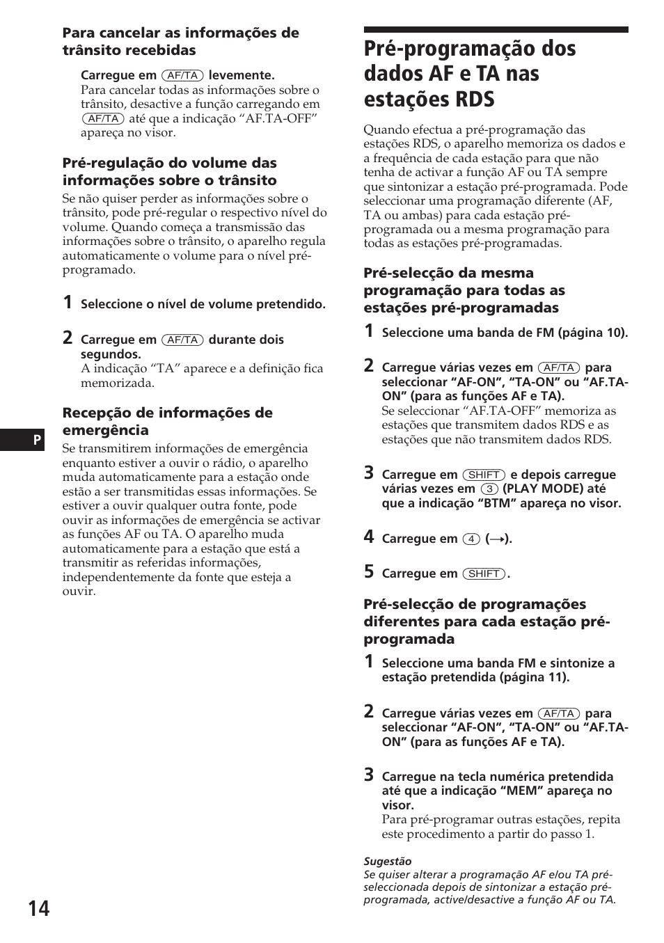 Pré-programação dos dados af e ta nas estações rds | Sony CDX-C580RW User Manual | Page 74 / 124
