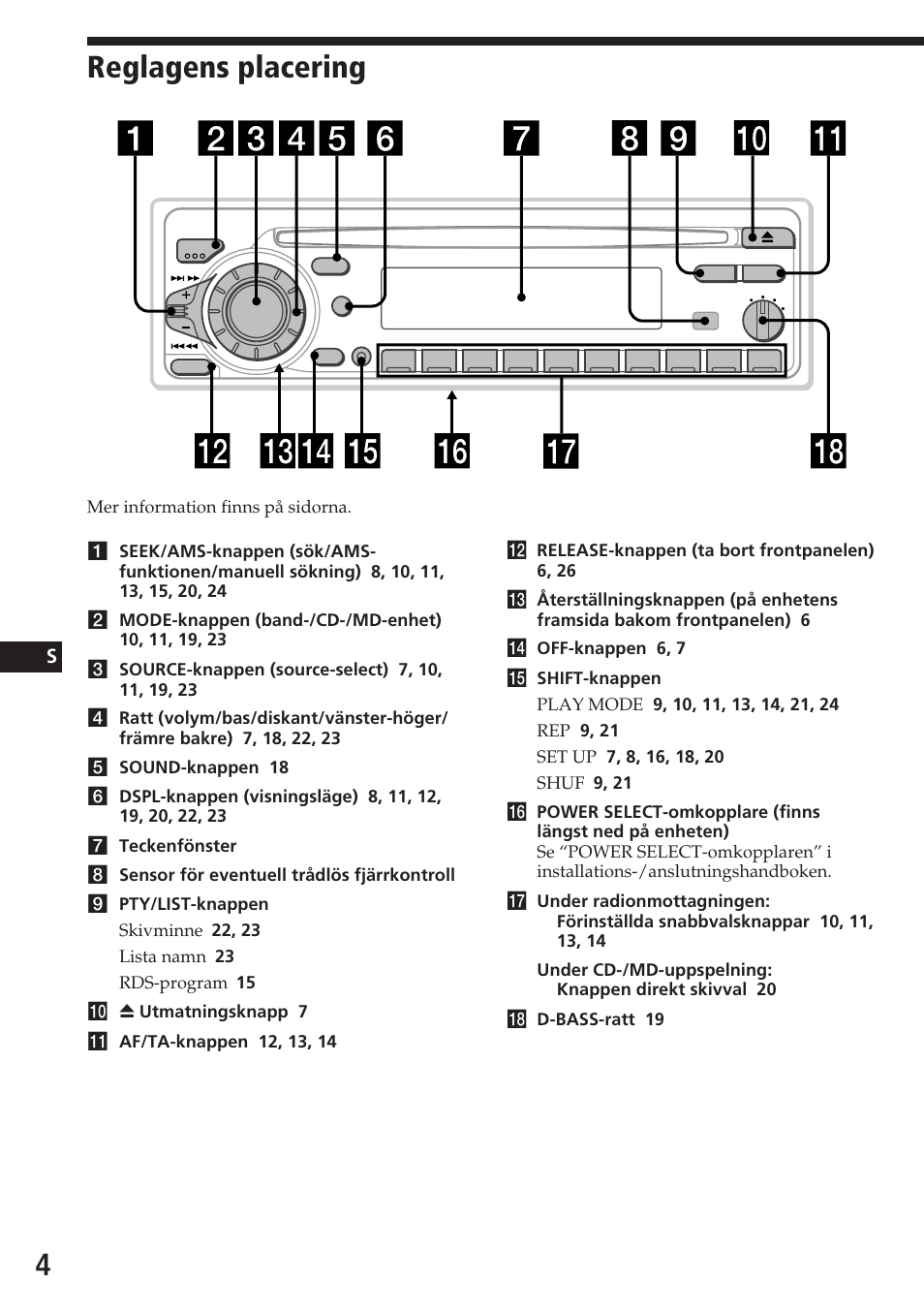 Reglagens placering | Sony CDX-C580RW User Manual | Page 94 / 124
