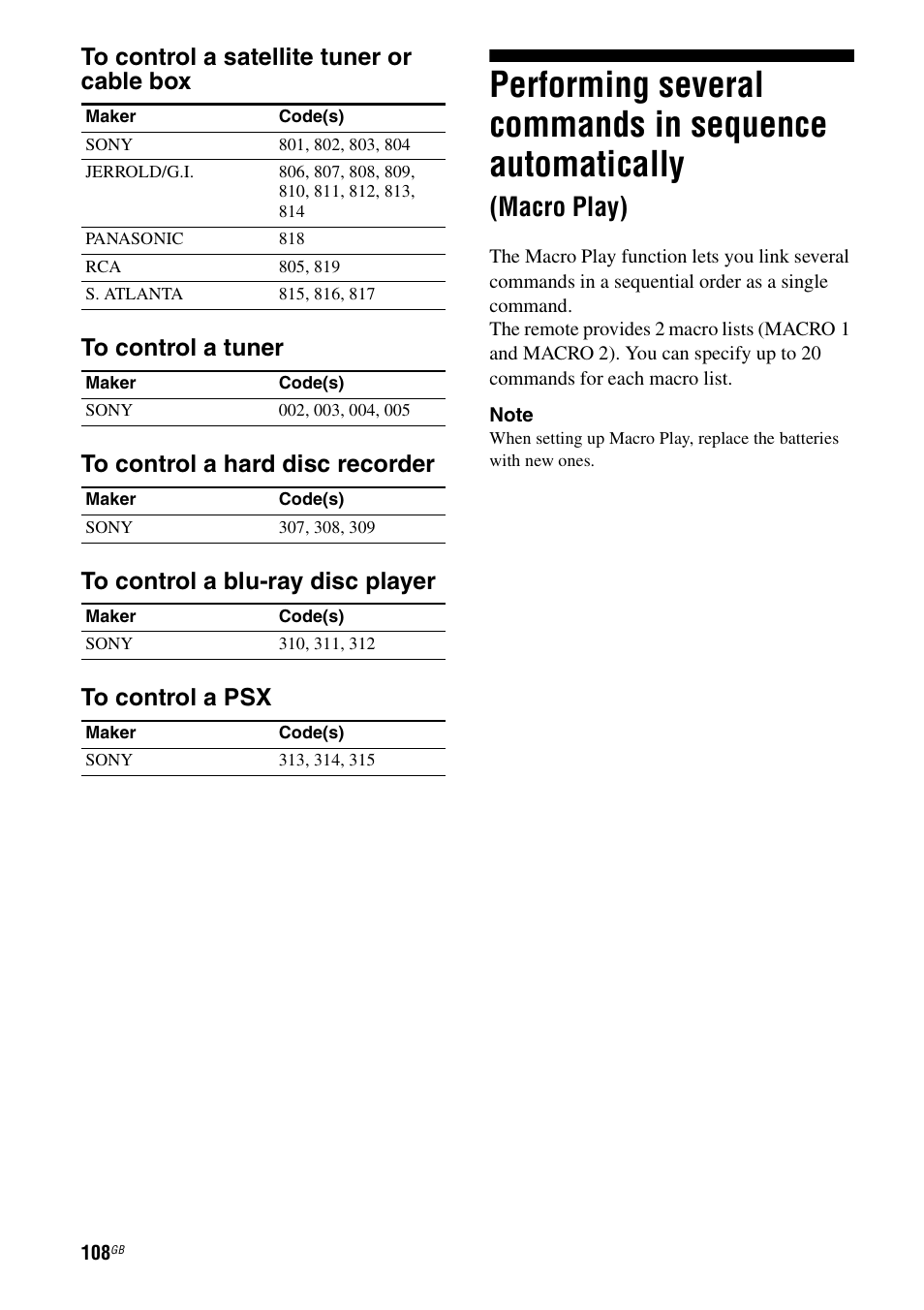 Performing several commands in sequence, Automatically (macro play), Macro play) | Sony STR-DA3200ES User Manual | Page 108 / 127