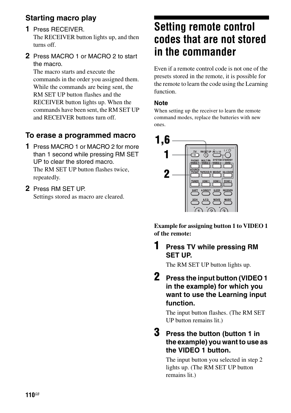 Setting remote control codes that are not, Stored in the commander | Sony STR-DA3200ES User Manual | Page 110 / 127