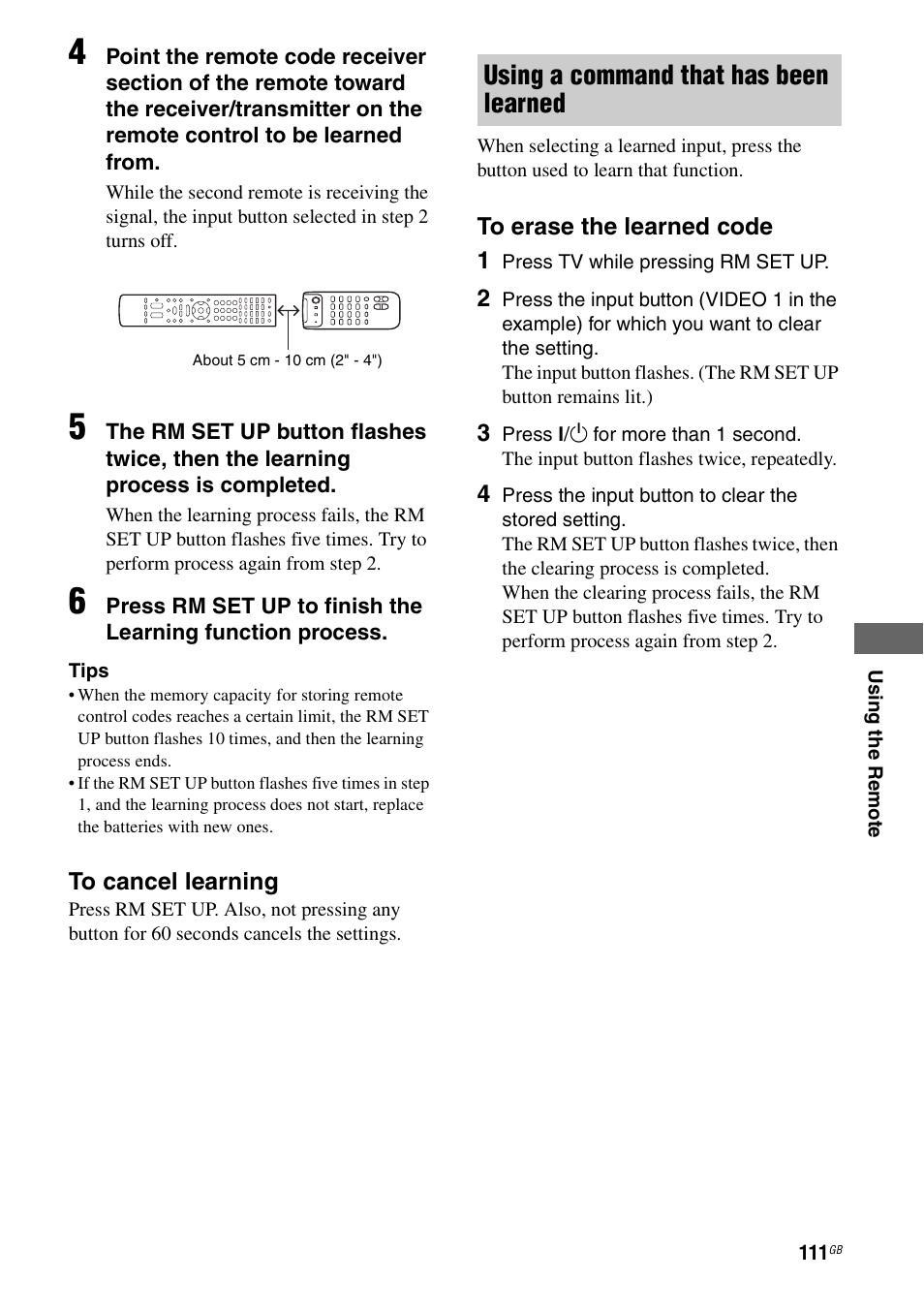 Using a command that has been learned | Sony STR-DA3200ES User Manual | Page 111 / 127