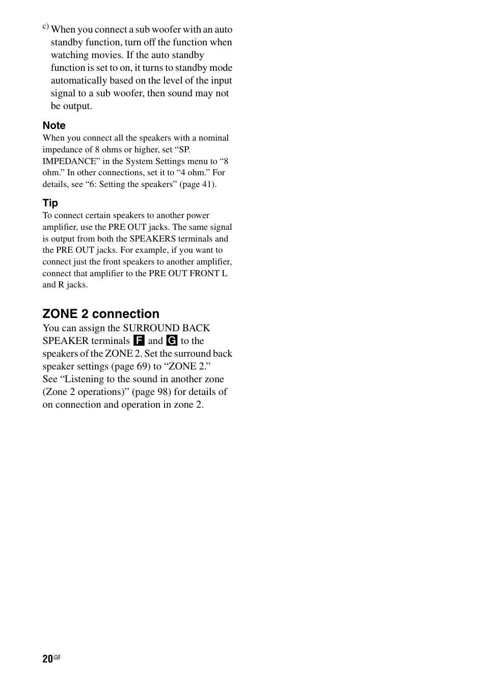 Zone 2 connection | Sony STR-DA3200ES User Manual | Page 20 / 127