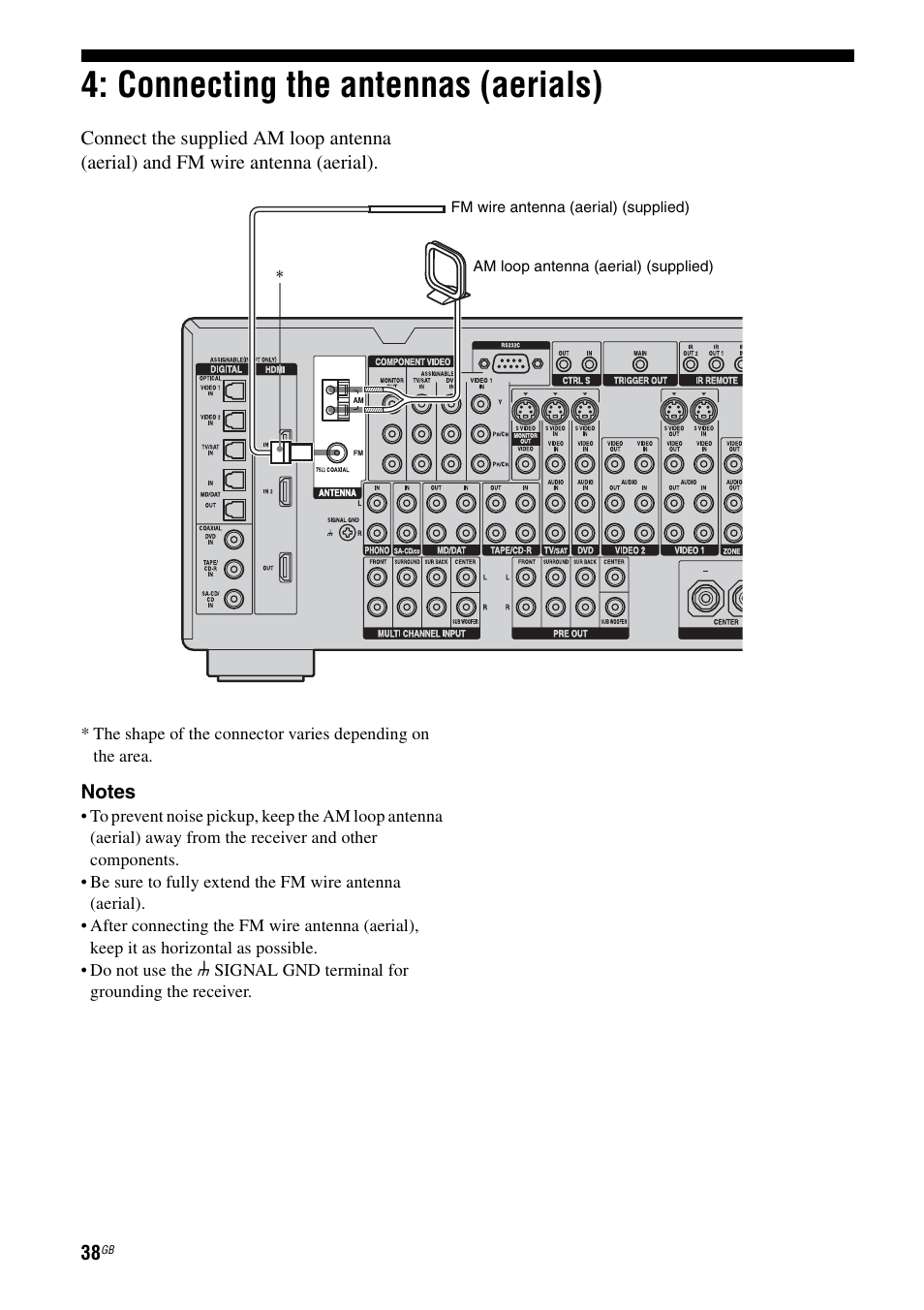 Connecting the antennas (aerials), Connecting the antennas (aerials)” (p, E 38) | Sony STR-DA3200ES User Manual | Page 38 / 127