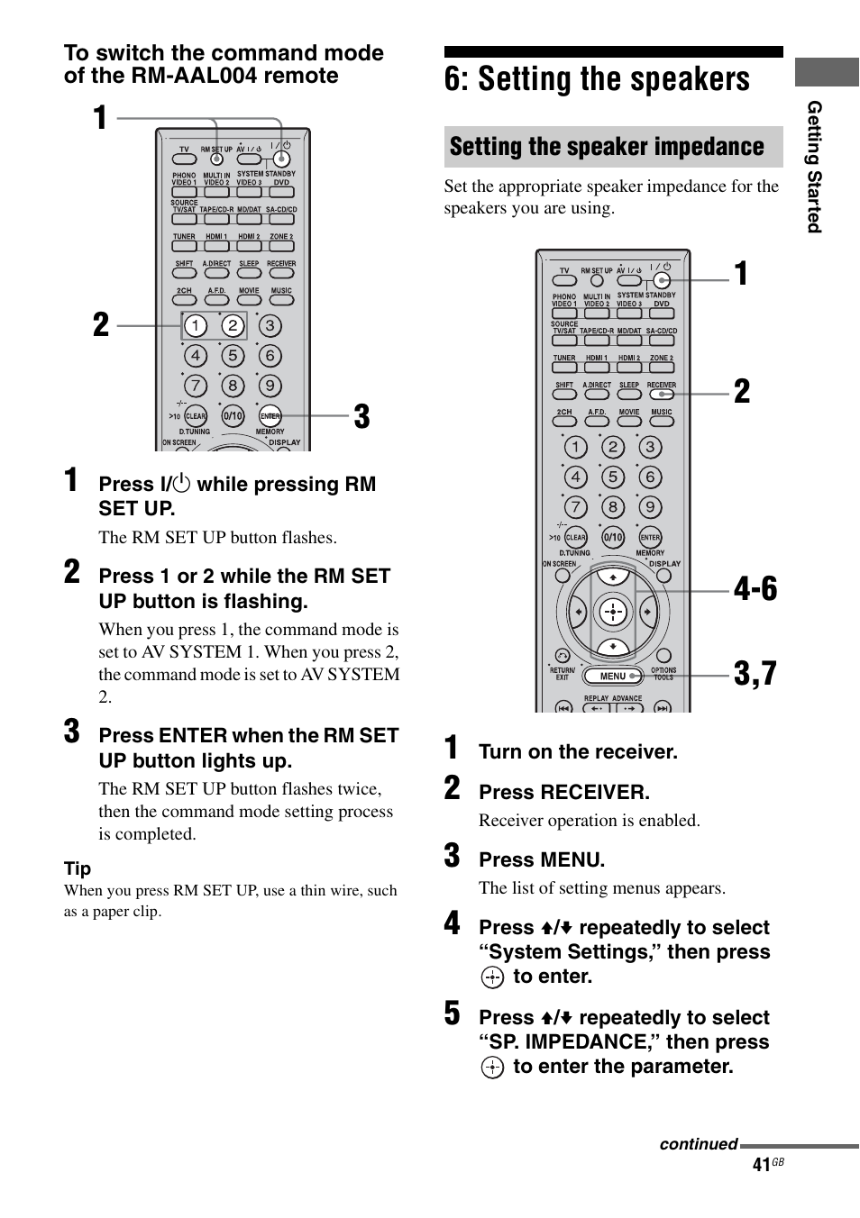 Setting the speakers, E “6: setting the speakers | Sony STR-DA3200ES User Manual | Page 41 / 127