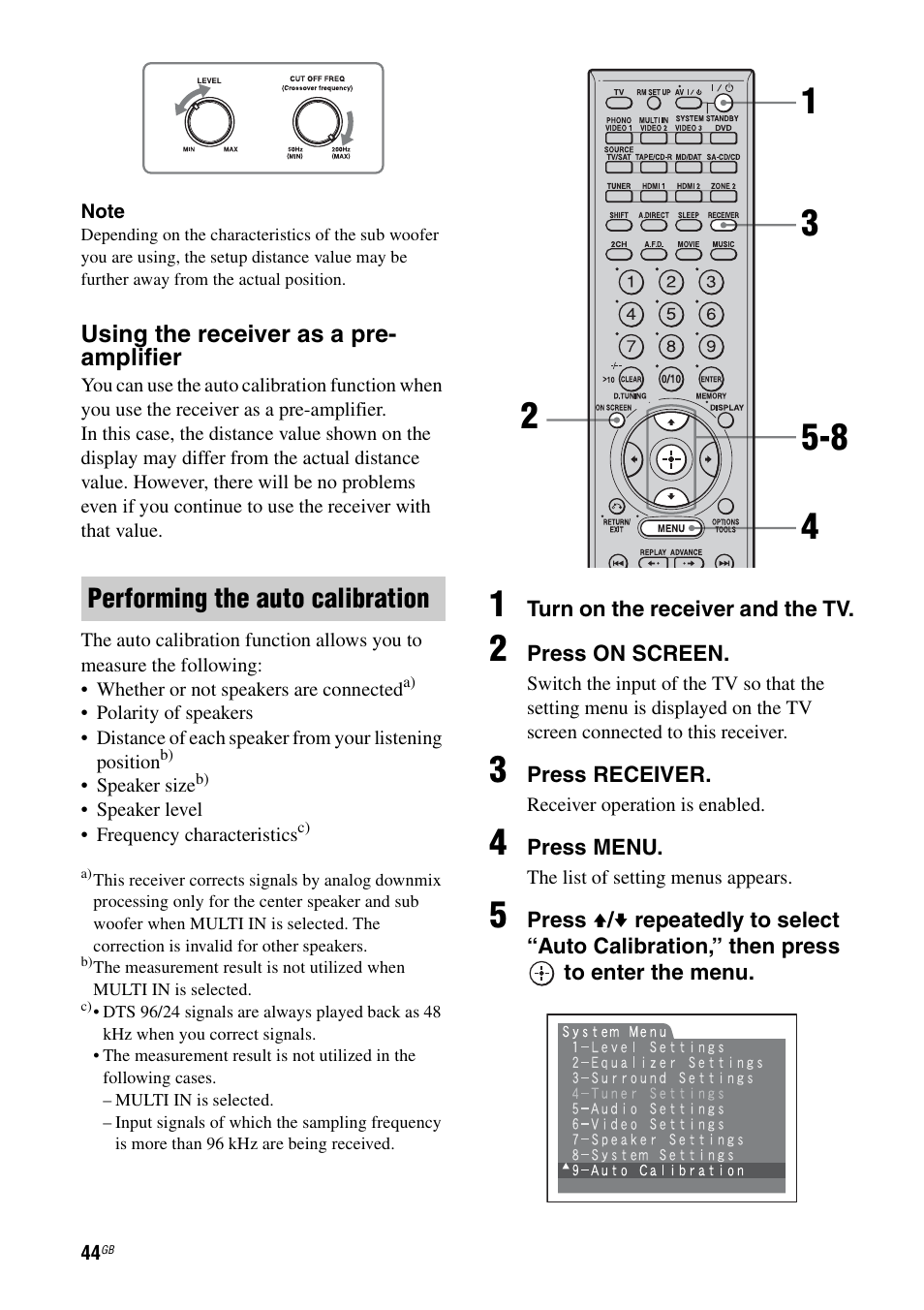 Performing the auto calibration | Sony STR-DA3200ES User Manual | Page 44 / 127