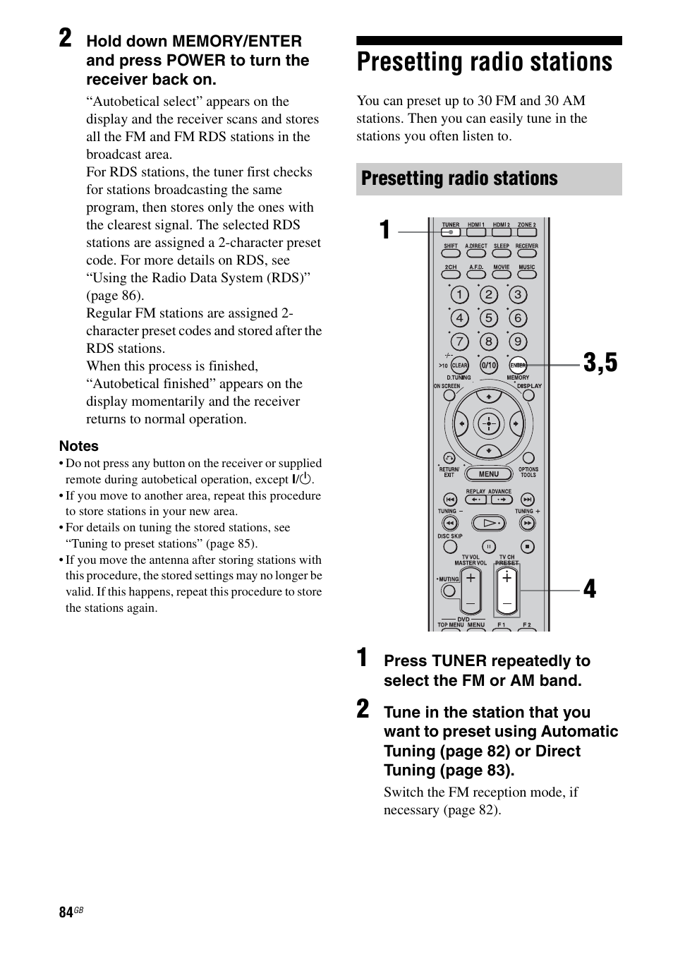 Presetting radio stations | Sony STR-DA3200ES User Manual | Page 84 / 127