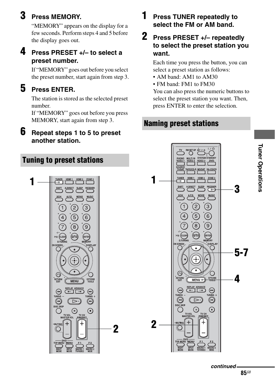 Tuning to preset stations, E 85) | Sony STR-DA3200ES User Manual | Page 85 / 127