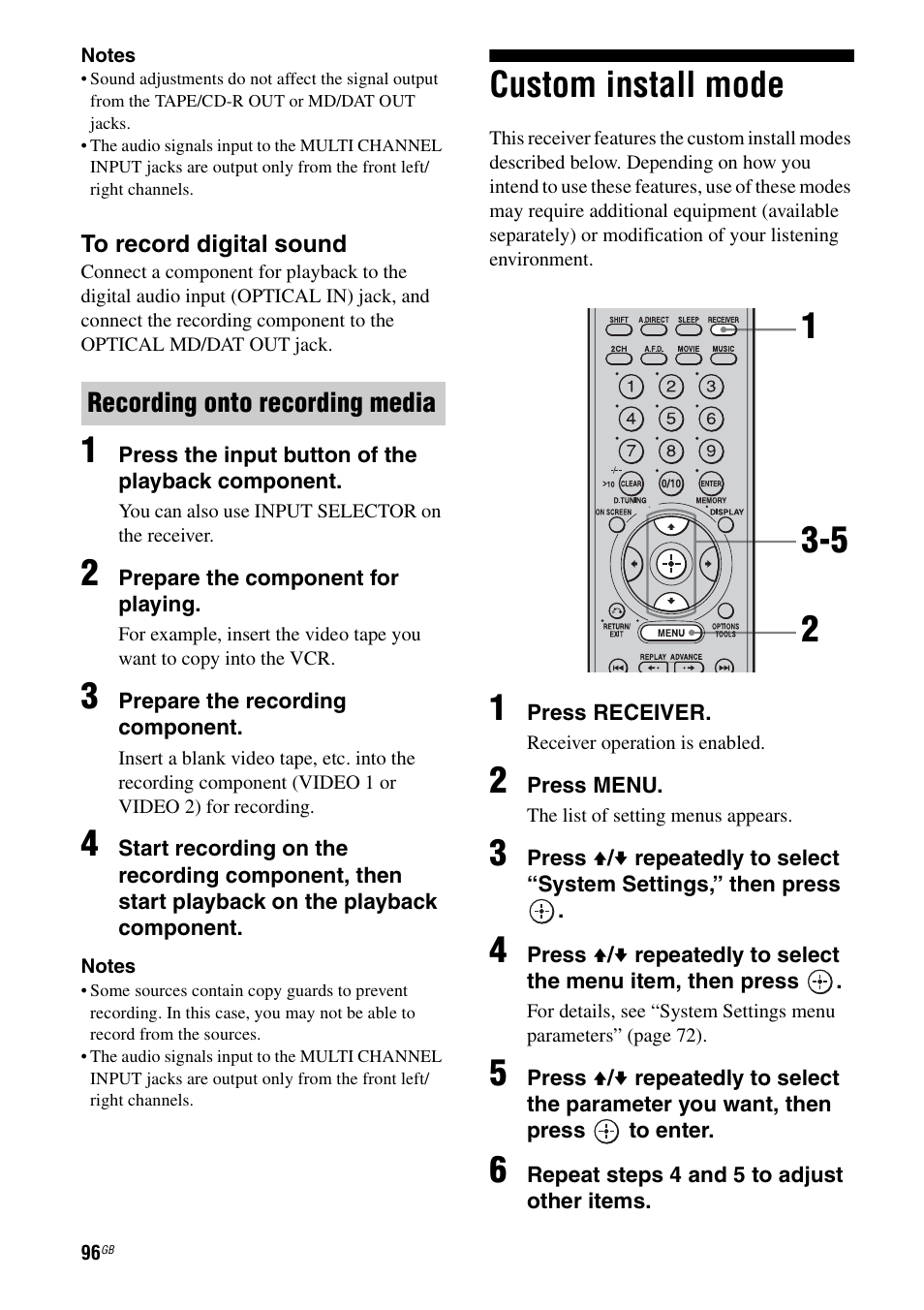 Custom install mode | Sony STR-DA3200ES User Manual | Page 96 / 127