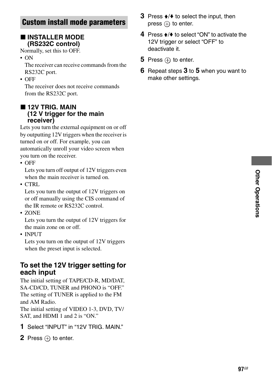 Custom install mode parameters” (p, E 97, Custom install mode parameters | Sony STR-DA3200ES User Manual | Page 97 / 127