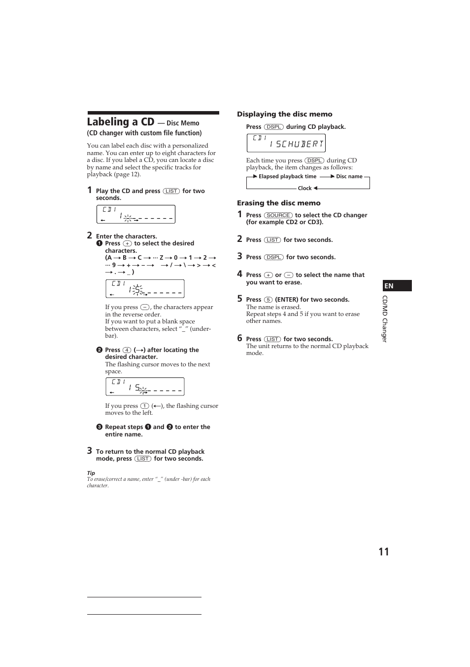 Labeling a cd | Sony CDX-C410 User Manual | Page 11 / 43