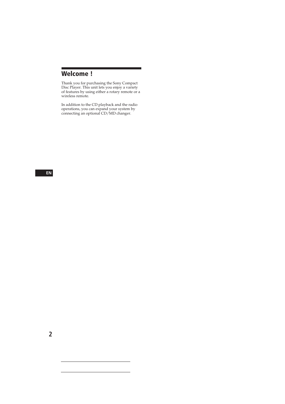 Welcome | Sony CDX-C410 User Manual | Page 2 / 43