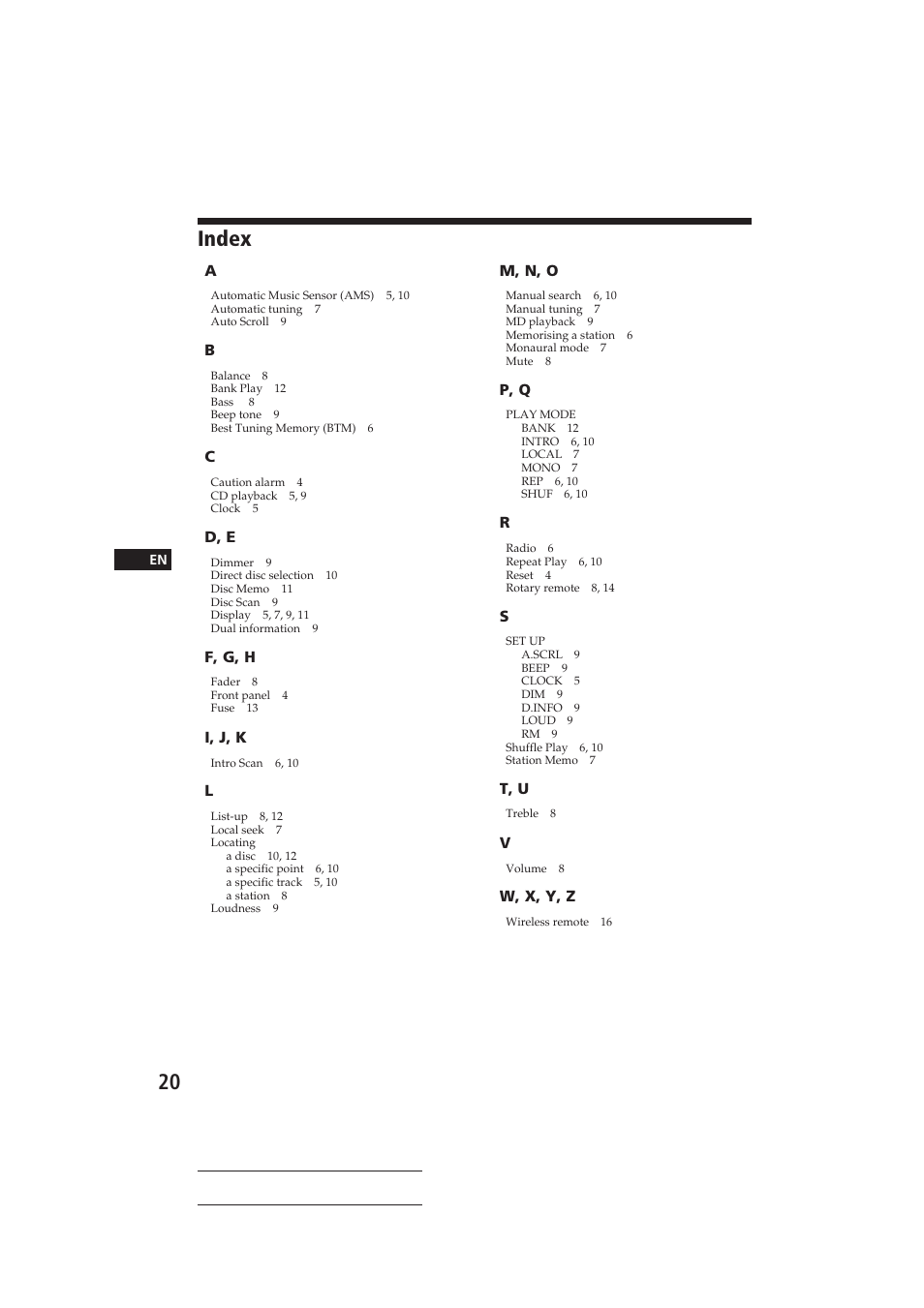 Index | Sony CDX-C410 User Manual | Page 20 / 43