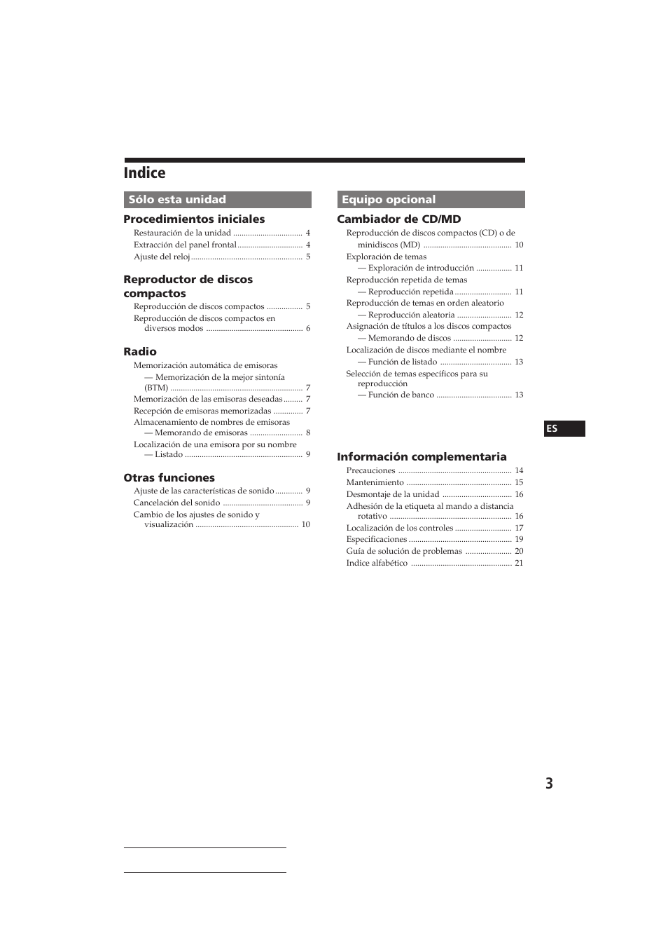 Indice | Sony CDX-C410 User Manual | Page 23 / 43