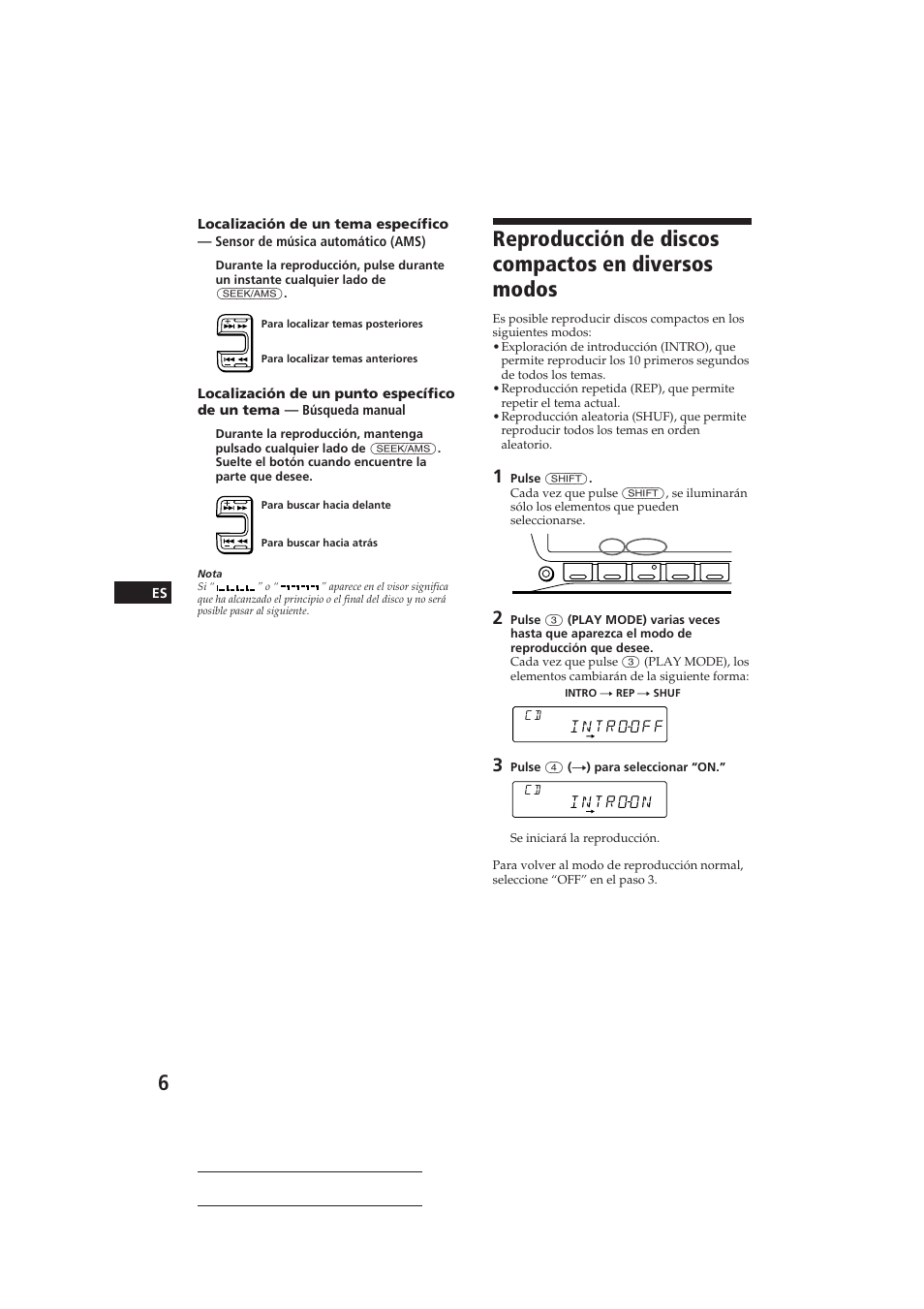 Reproducción de discos compactos en diversos modos | Sony CDX-C410 User Manual | Page 26 / 43