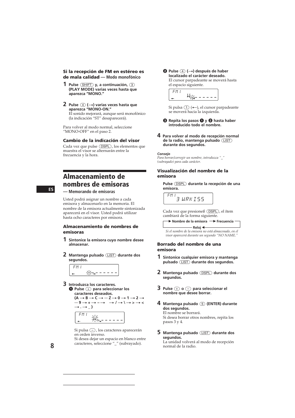 Almacenamiento de nombres de emisoras | Sony CDX-C410 User Manual | Page 28 / 43