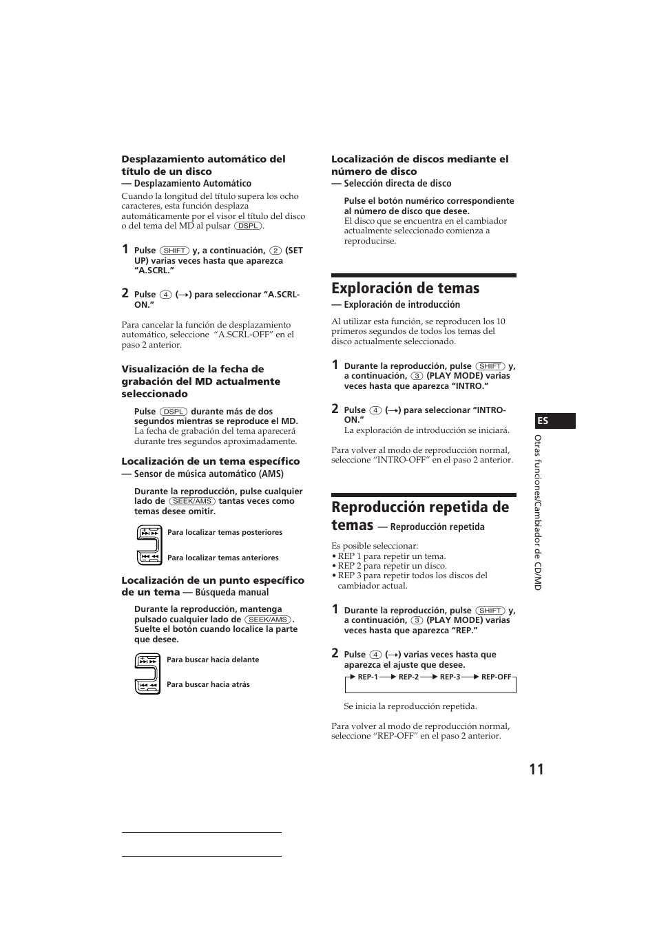 Exploración de temas, Reproducción repetida de temas | Sony CDX-C410 User Manual | Page 31 / 43
