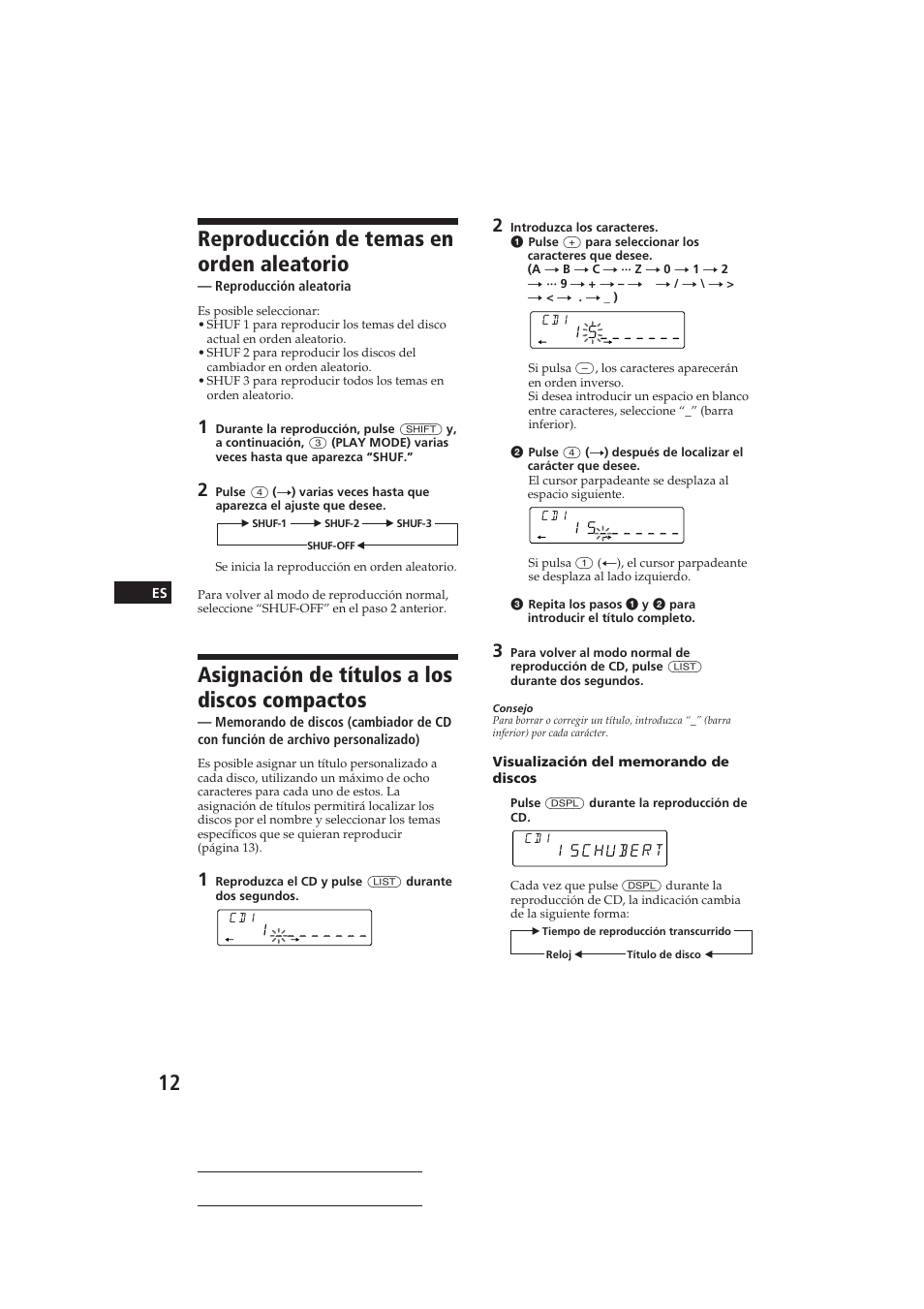 Reproducción de temas en orden aleatorio, Asignación de títulos a los discos compactos | Sony CDX-C410 User Manual | Page 32 / 43