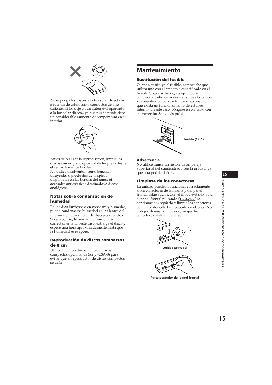 Mantenimiento | Sony CDX-C410 User Manual | Page 35 / 43