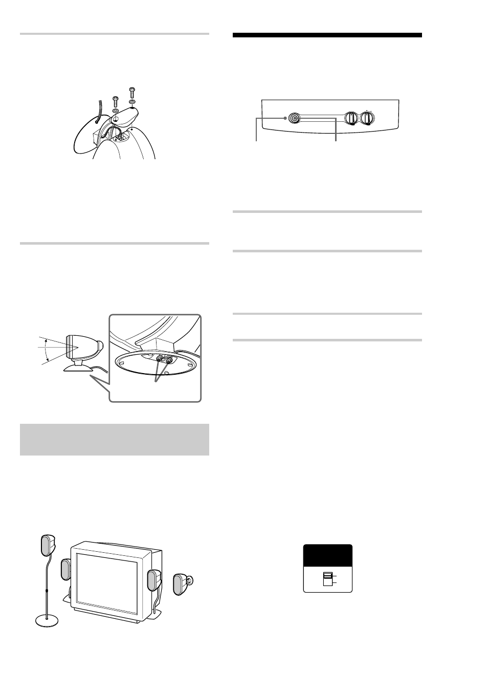 Escuchando el sonido, Soportes de altavoz opcionales, Presione power en el altavoz de subgraves | Ajuste el ángulo del soporte de altavoz | Sony SA-VE812ED User Manual | Page 21 / 28