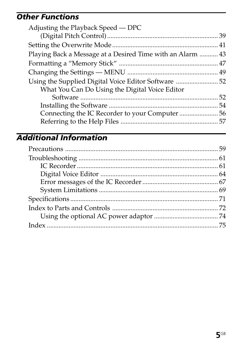 Sony ICD-BM1AVTP User Manual | Page 5 / 80