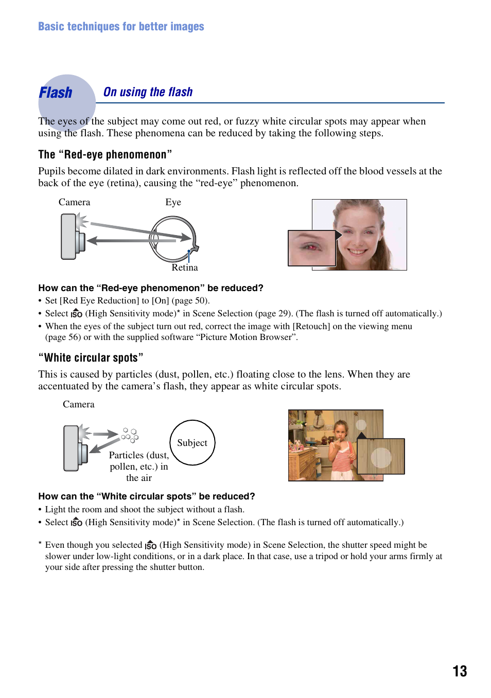Flash, On using the flash | Sony Cyber-shot DSC-H10 User Manual | Page 13 / 123