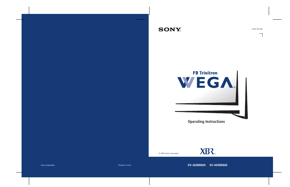 Sony WEGA KV-36XBR800 User Manual | 89 pages