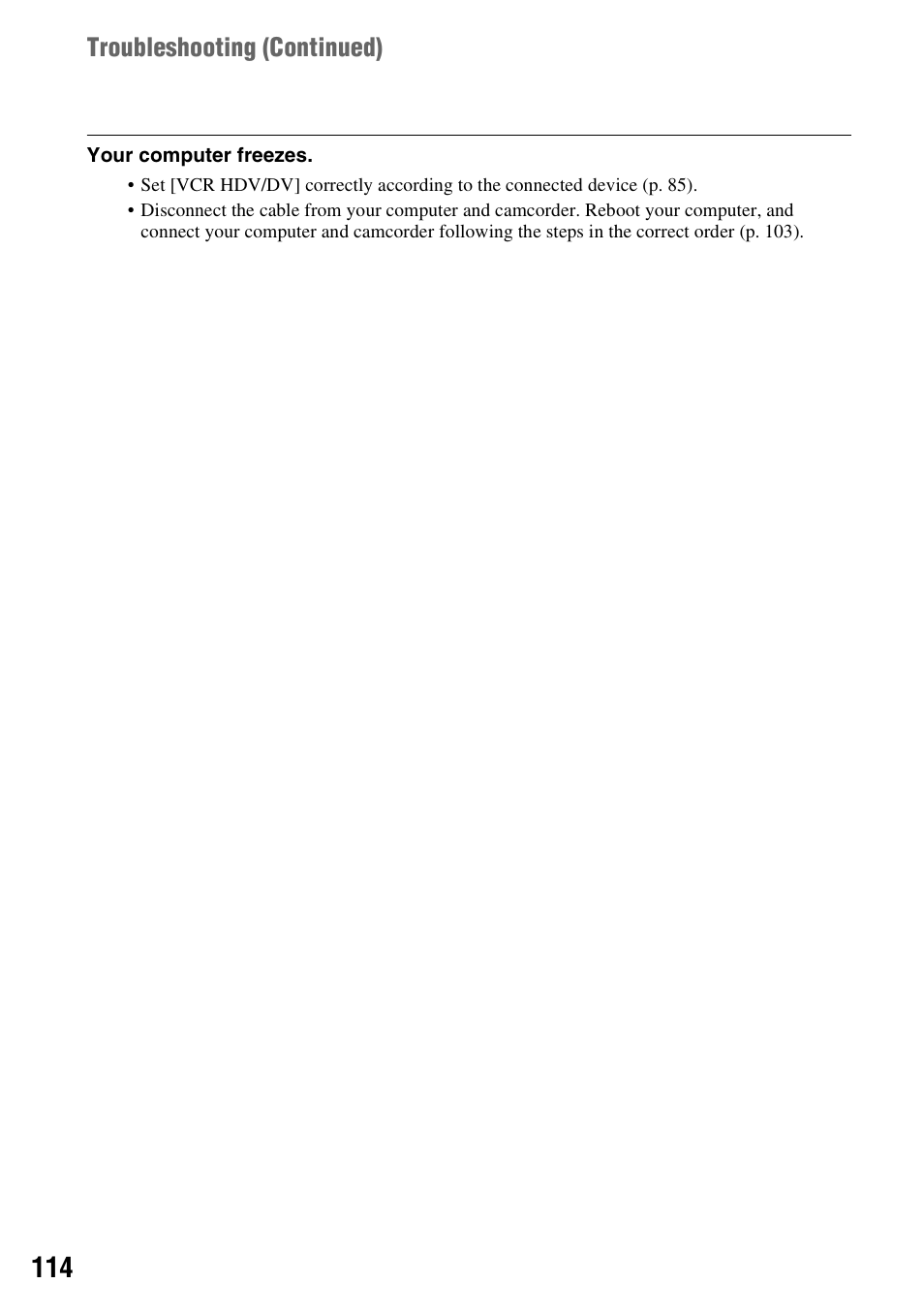Troubleshooting (continued) | Sony HVR-Z7E User Manual | Page 114 / 146