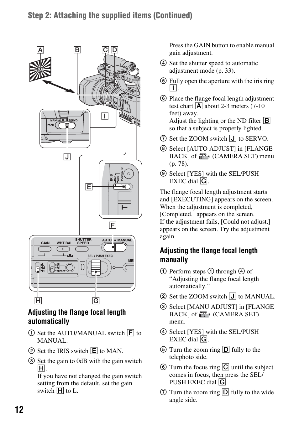 Step 2: attaching the supplied items (continued) | Sony HVR-Z7E User Manual | Page 12 / 146