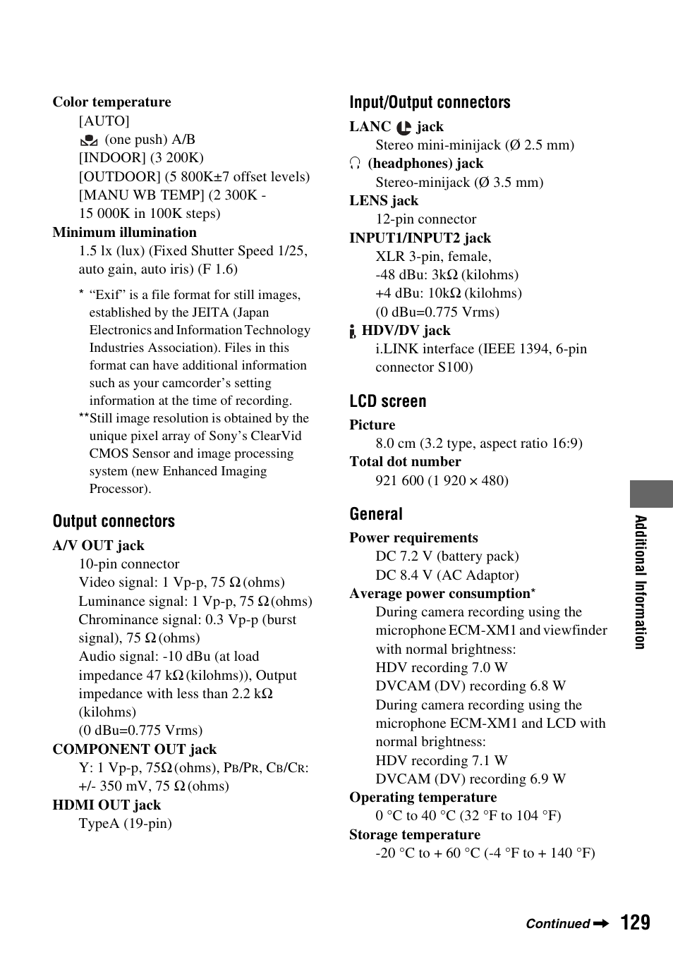 Sony HVR-Z7E User Manual | Page 129 / 146