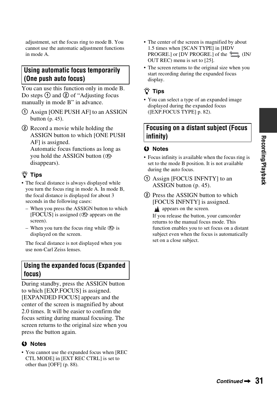 Sony HVR-Z7E User Manual | Page 31 / 146