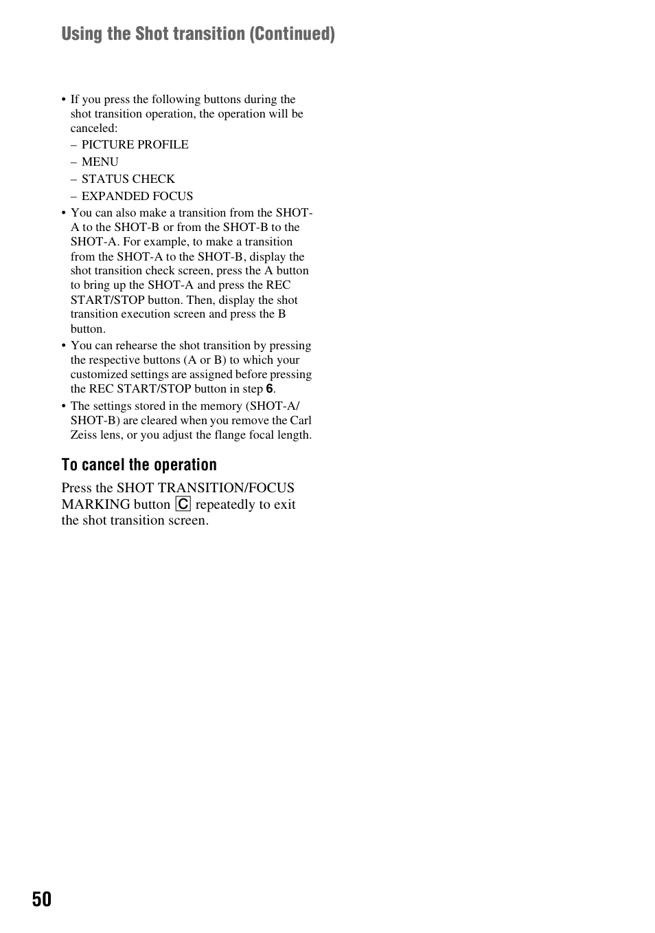 Using the shot transition (continued) | Sony HVR-Z7E User Manual | Page 50 / 146