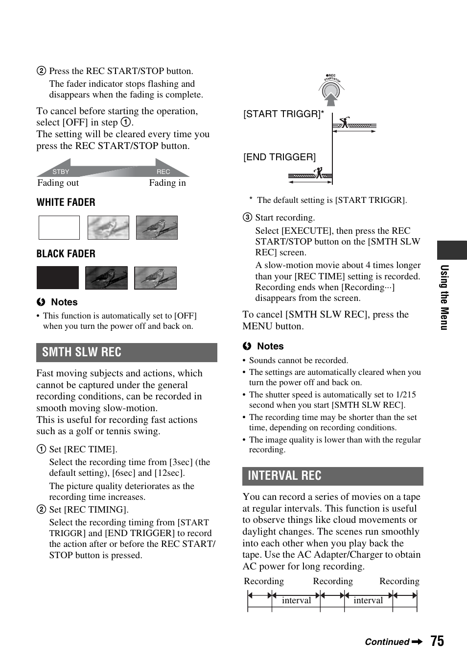 Smth slw rec, Interval rec | Sony HVR-Z7E User Manual | Page 75 / 146