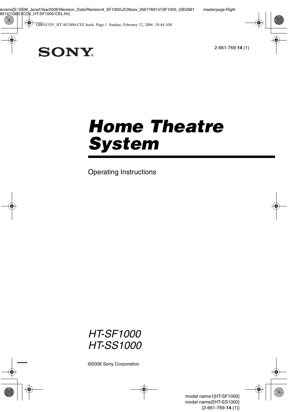 Sony HT-SS1000 User Manual | 60 pages