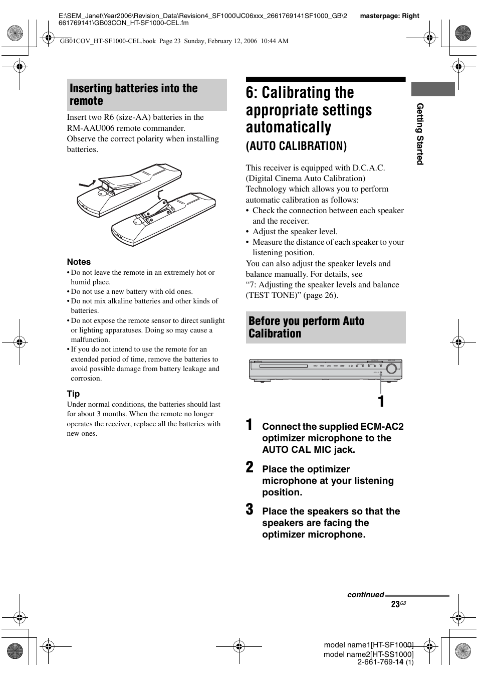 Calibrating the appropriate settings, Automatically, Auto calibration) | Calibrating the appropriate settings automatically | Sony HT-SS1000 User Manual | Page 23 / 60