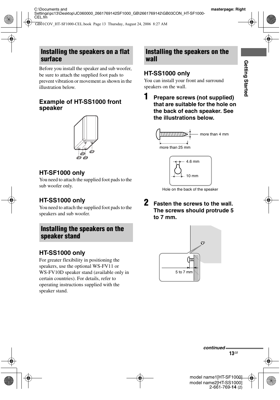 Ht-ss1000 only | Sony HT-SF1000 User Manual | Page 13 / 60
