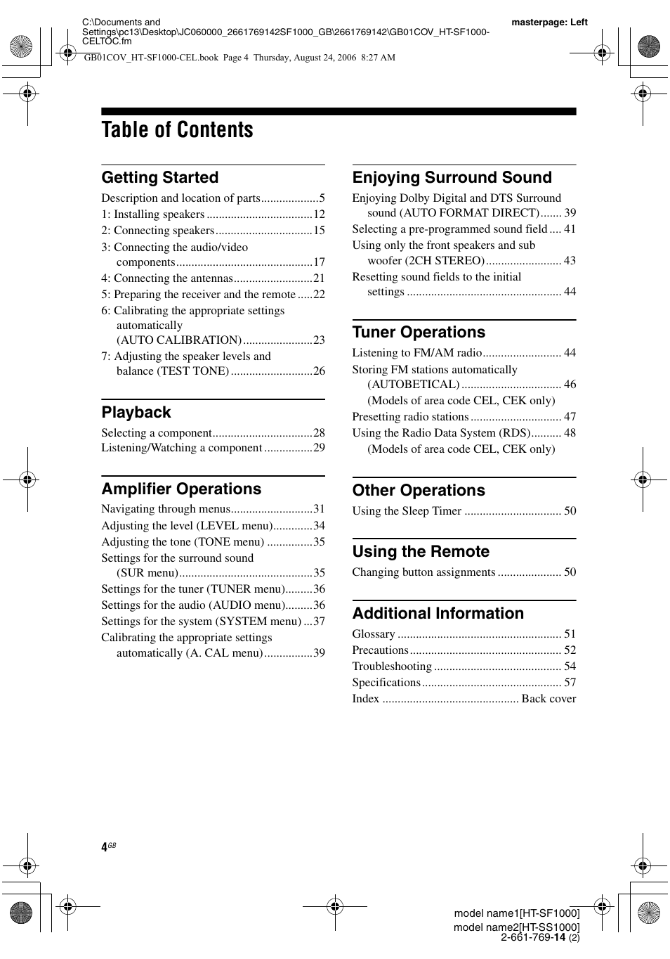 Sony HT-SF1000 User Manual | Page 4 / 60