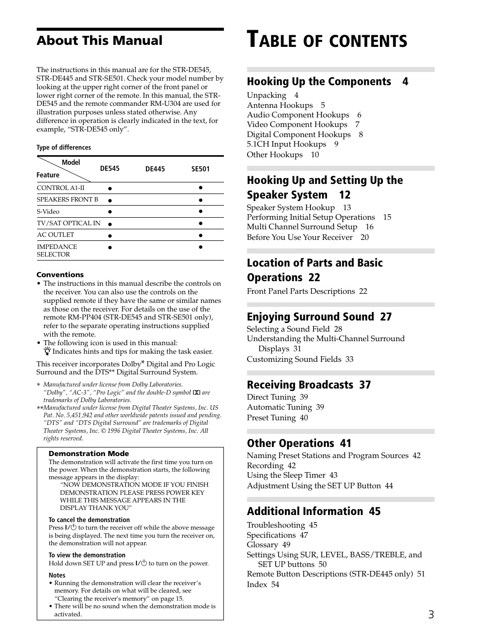 Sony STR-DE545 User Manual | Page 3 / 55