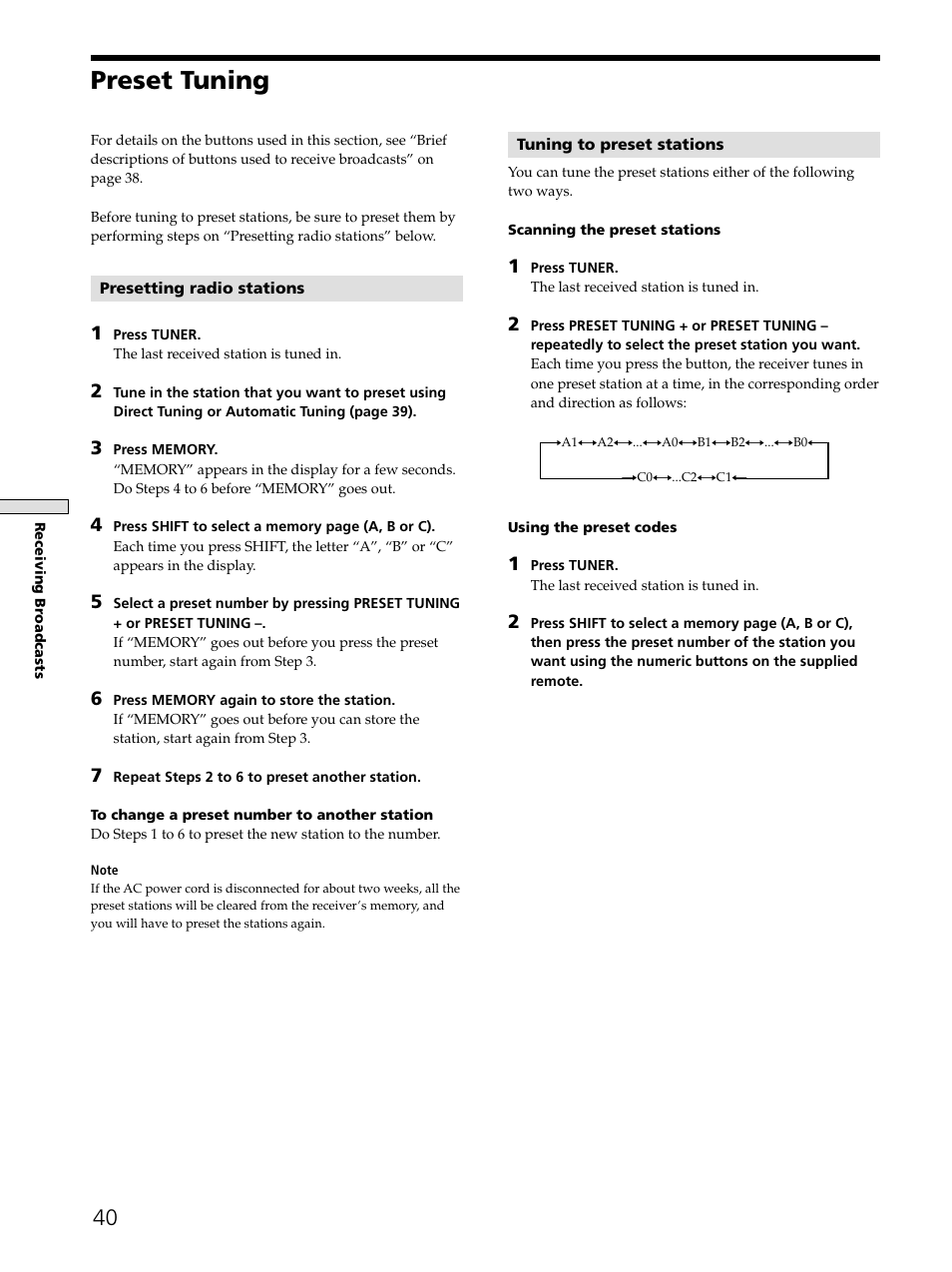 Preset tuning | Sony STR-DE545 User Manual | Page 40 / 55