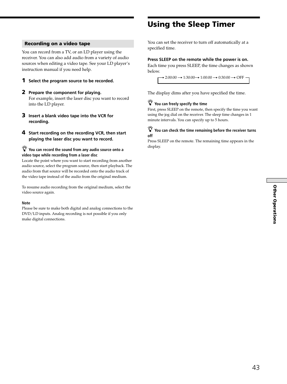 Using the sleep timer | Sony STR-DE545 User Manual | Page 43 / 55