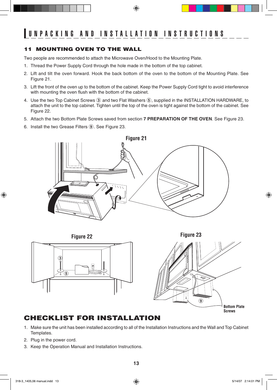 Checklist for installation | Sony CAROUSEL R-1405 User Manual | Page 13 / 32