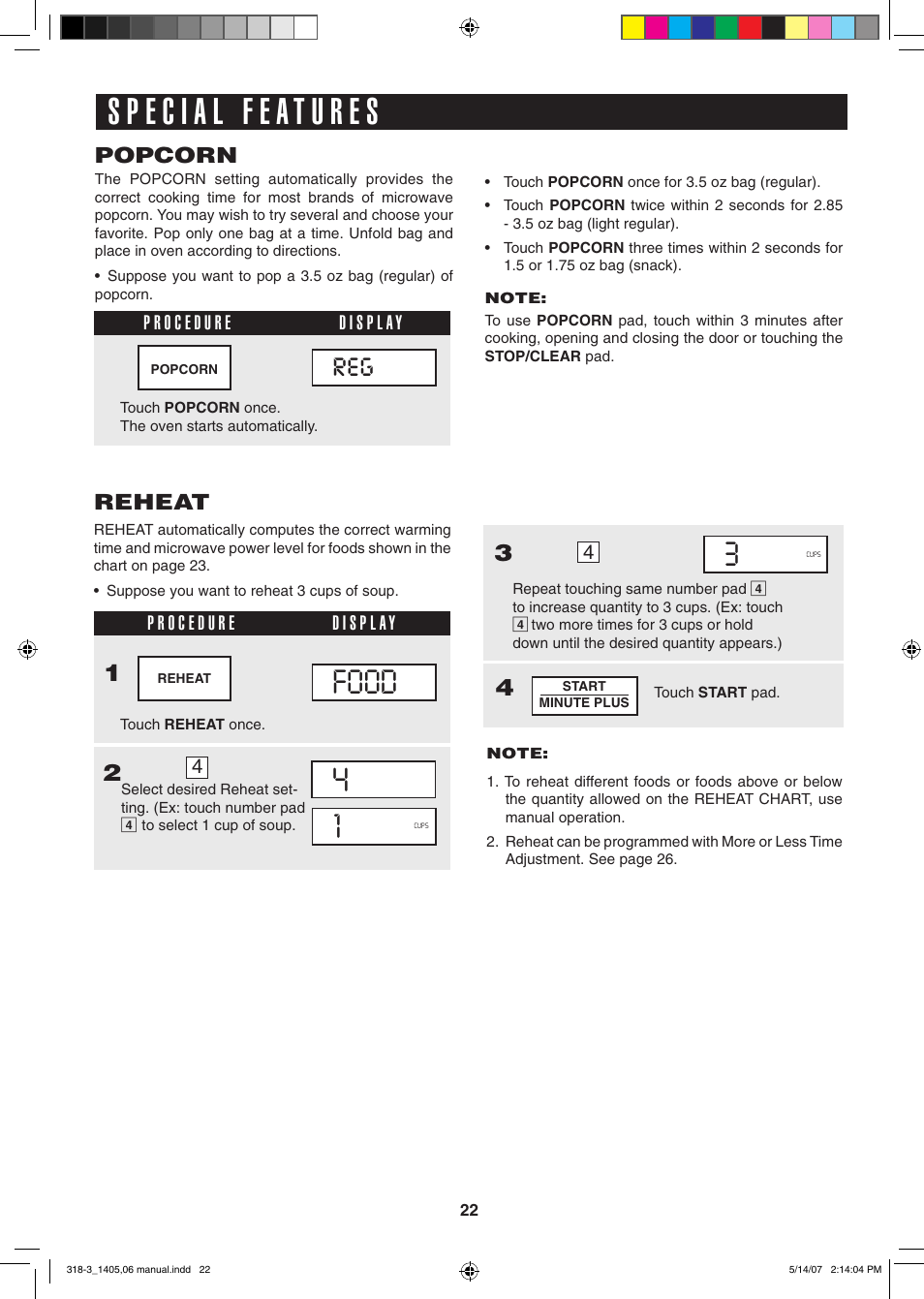 Food 4 1, Popcorn, Reheat | Sony CAROUSEL R-1405 User Manual | Page 22 / 32