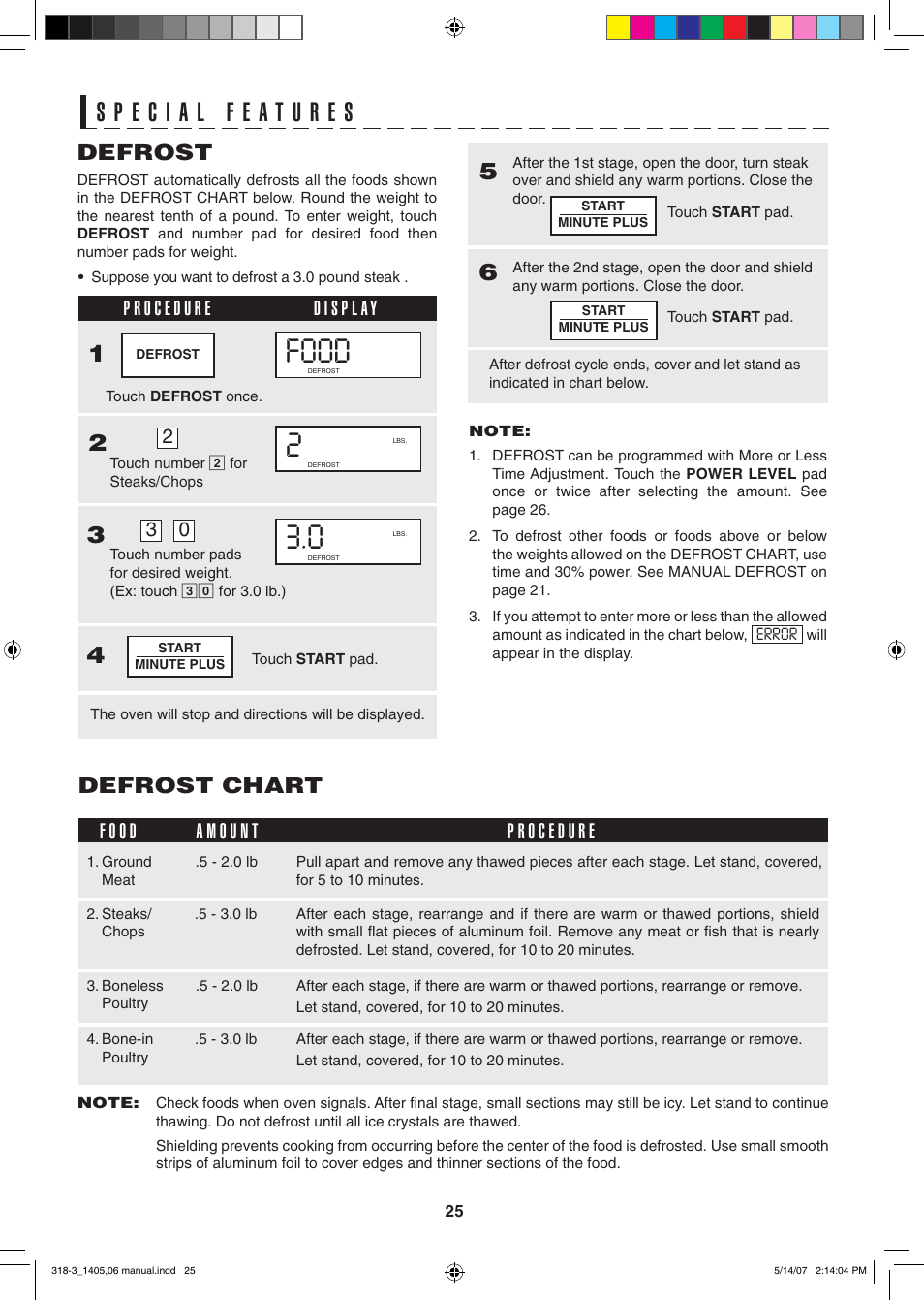 Food, Defrost, Defrost chart | Sony CAROUSEL R-1405 User Manual | Page 25 / 32