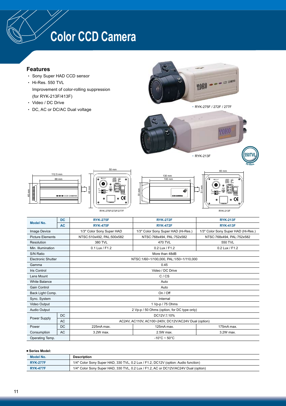 Color ccd camera, Features | Sony RYK-AF302A User Manual | Page 11 / 72