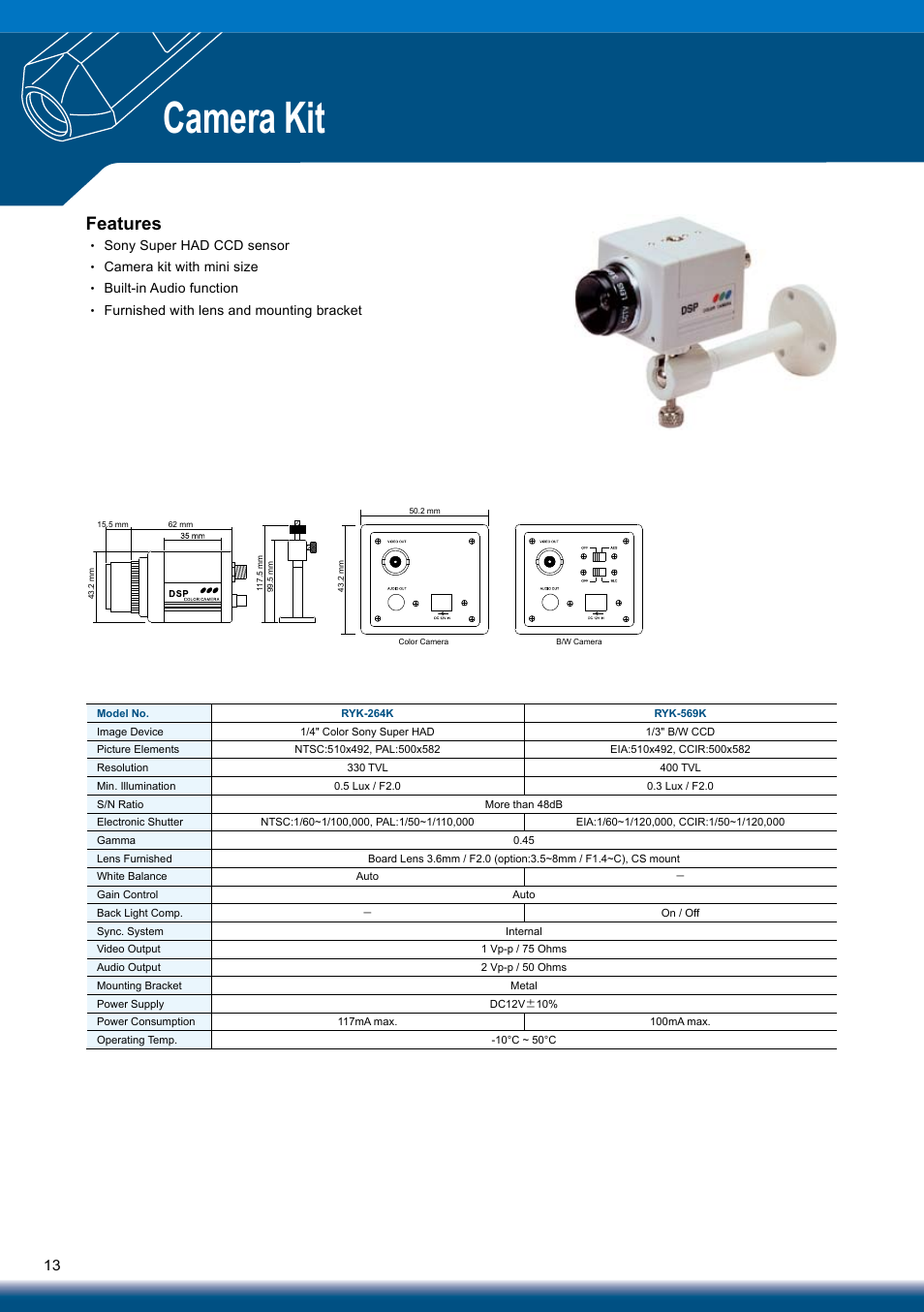Camera kit, Features | Sony RYK-AF302A User Manual | Page 13 / 72