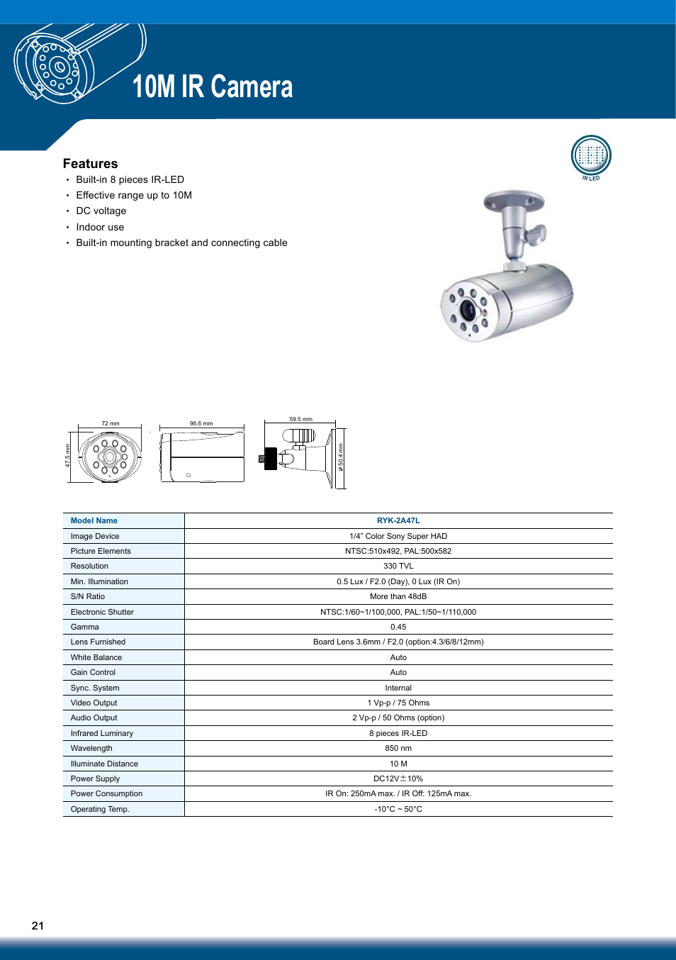 10m ir camera, Features | Sony RYK-AF302A User Manual | Page 21 / 72