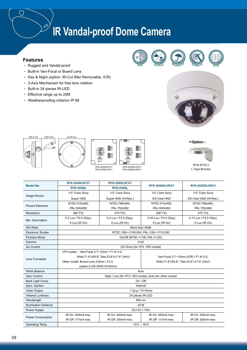 Ir vandal-proof dome camera, Features | Sony RYK-AF302A User Manual | Page 29 / 72