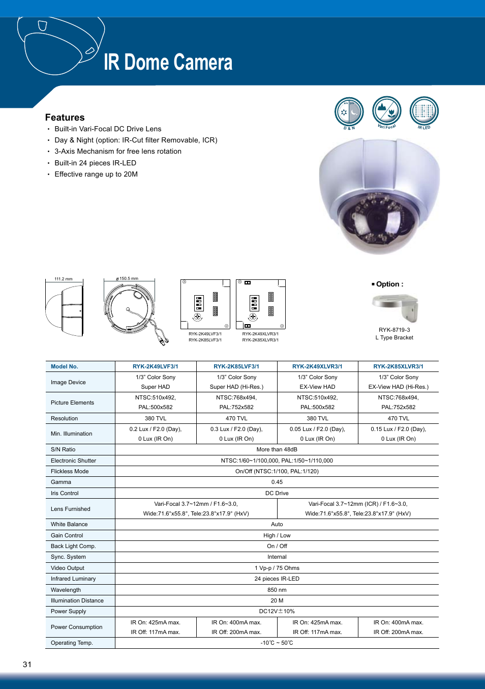 Ir dome camera, Features | Sony RYK-AF302A User Manual | Page 31 / 72