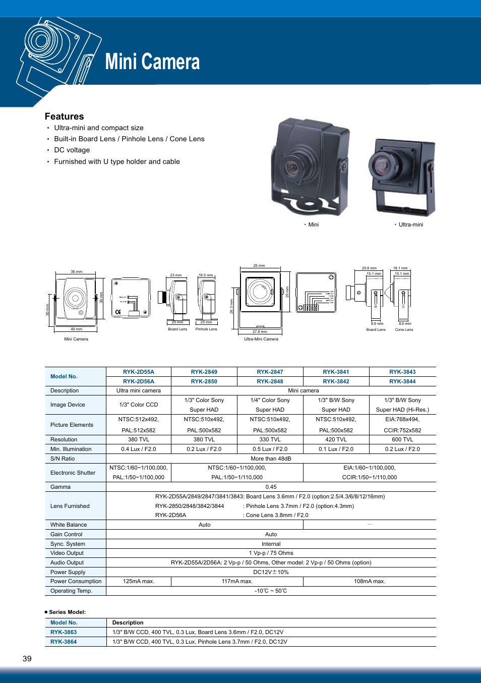 Mini camera, Features | Sony RYK-AF302A User Manual | Page 39 / 72