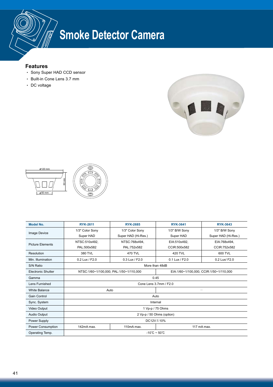 Smoke detector camera, Features | Sony RYK-AF302A User Manual | Page 41 / 72