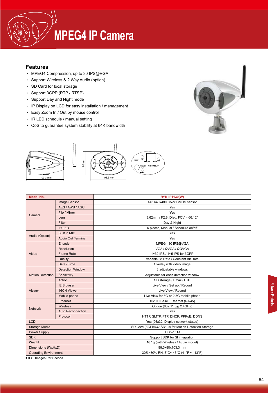Mpeg4 ip camera, Features, Network products | Sony RYK-AF302A User Manual | Page 66 / 72